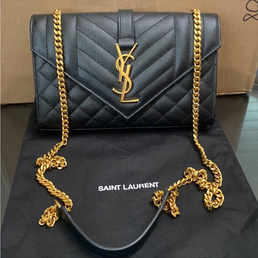 SAINT LAURENT SMALL ENVELOPE BAG -MIX MATELASSÉ GRAIN DE POUDRE EMBOSSED LEATHER